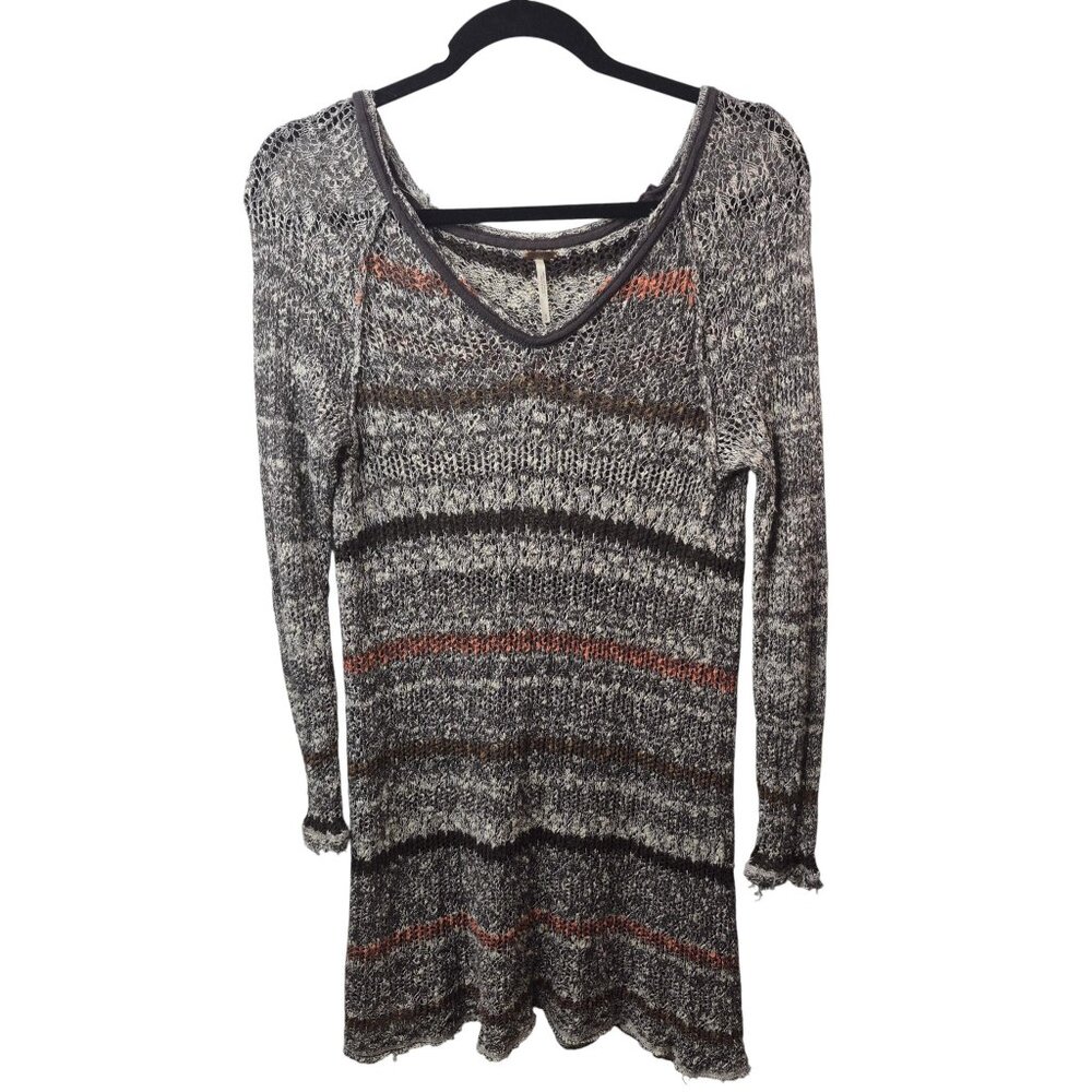 Free People Sweater Womens Small Boho Tunic Long Sleeve Top Back Slit Earthy